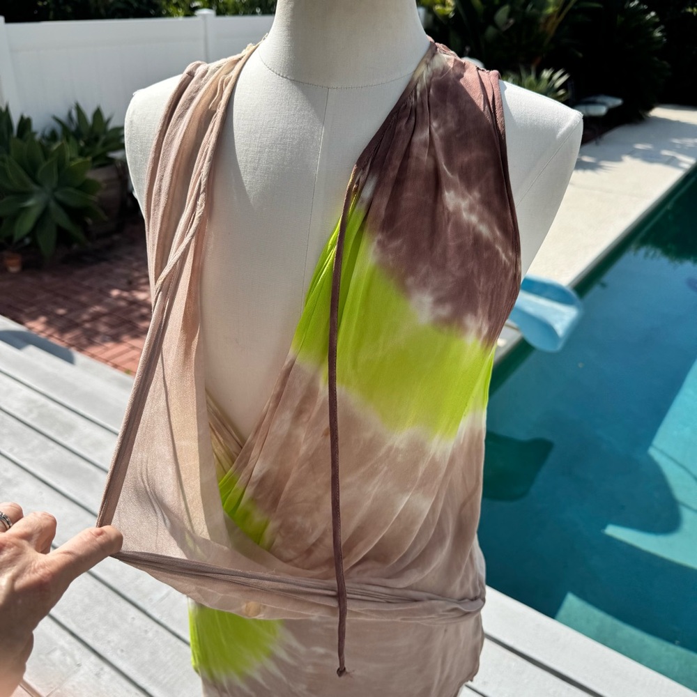 Young Fabulous & Broke Asymmetrical Tie-Dye Dress in Brown and Green - Picture 3 of 9